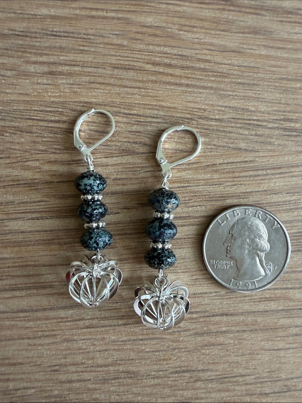 HAND CRAFTED BLACK CZECH GLASS SILVER CAGE DROP EARRINGS - Picture 9 of 9